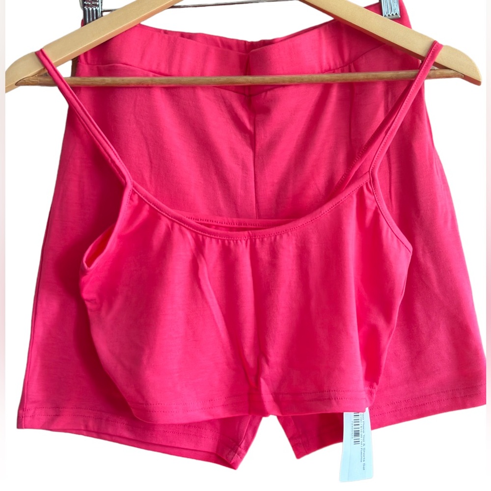 SOLD! Pink Spaghetti Strap Crop Top And Shorts Two Piece Short Set - Picture 3 of 6